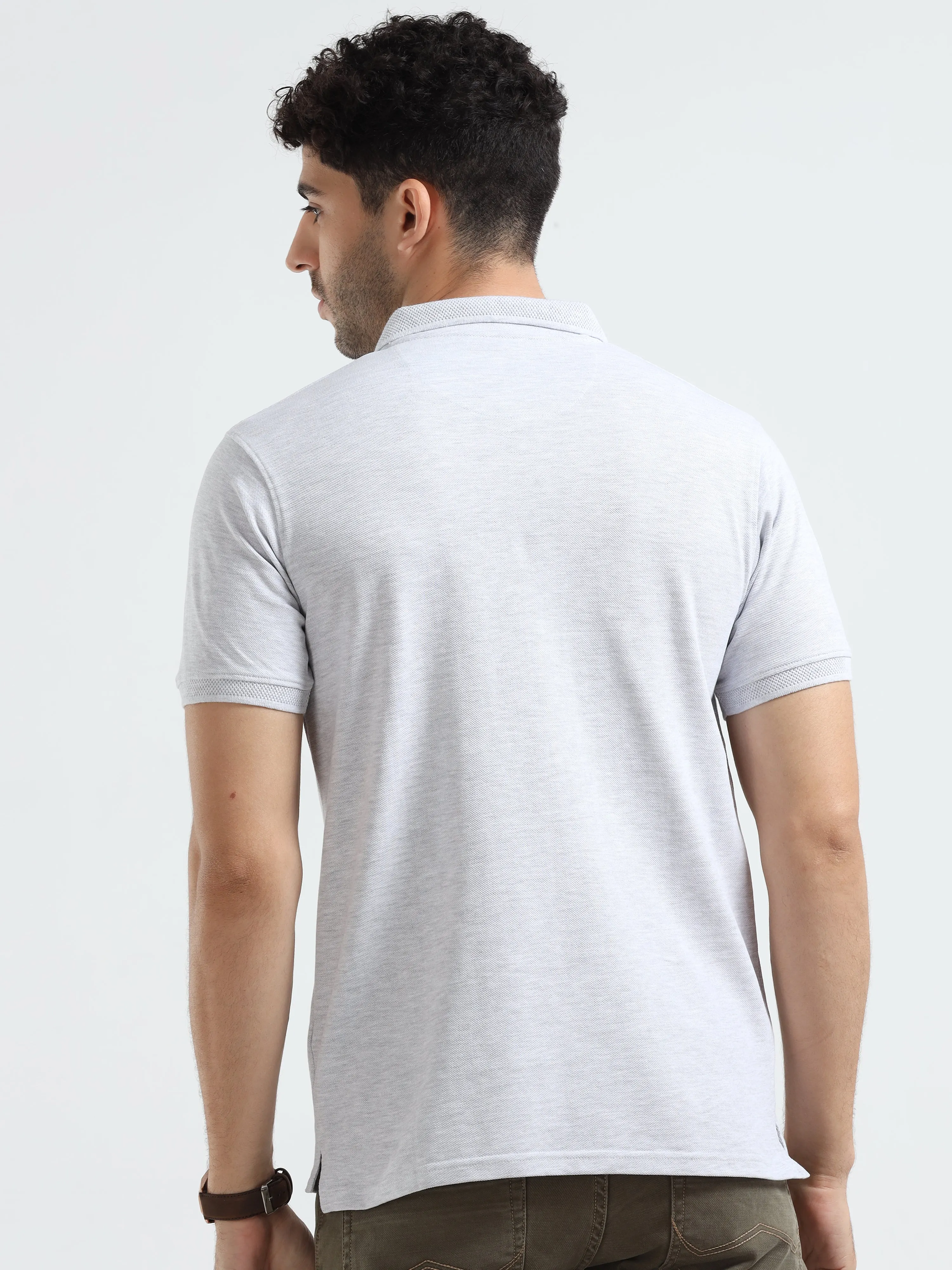 MEN'S ECRU MELANGE SOLID SLIM FIT T SHIRT