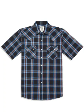 Men's Ely Cattleman Short Sleeve Plaid Western Snap Shirt- Black & Hunter Green