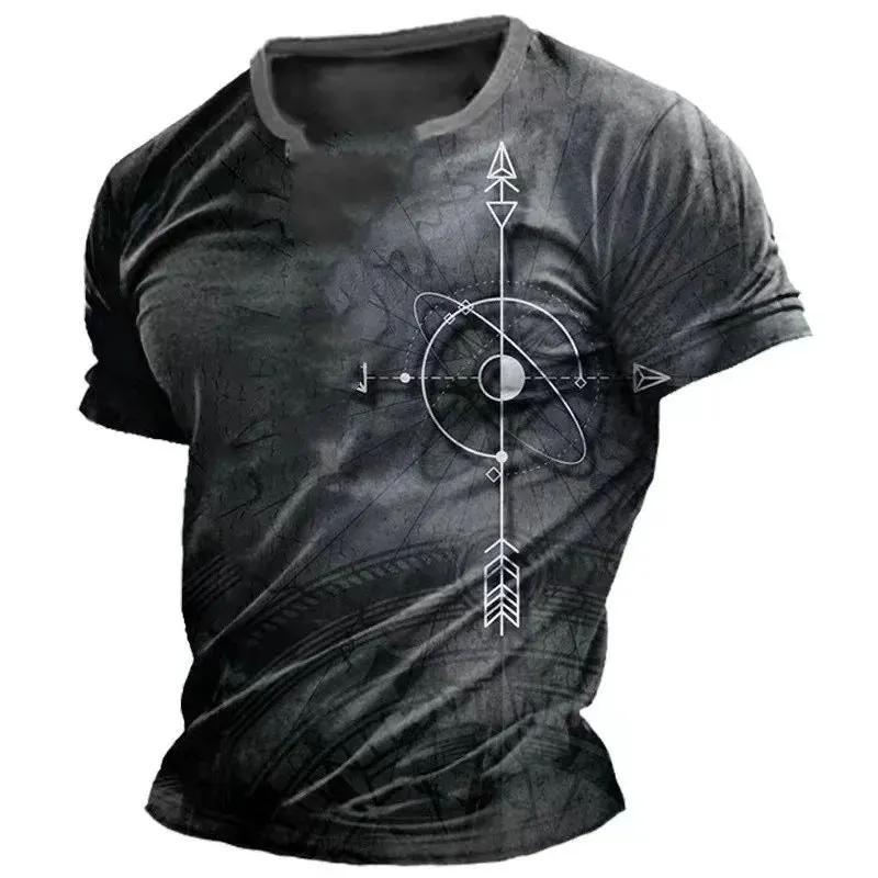 Men's T-Shirt Summer Tops Compass Printed Short-Sleeve Tees Casual Shirt