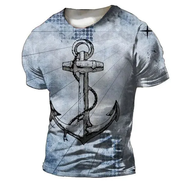 Men's T-Shirt Summer Tops Compass Printed Short-Sleeve Tees Casual Shirt