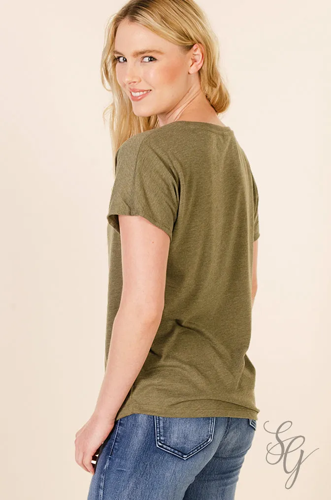 Military Green Dolman Sleeve T Shirt