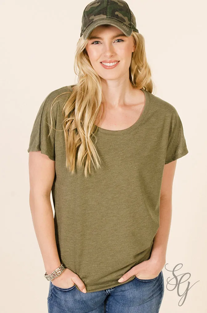 Military Green Dolman Sleeve T Shirt