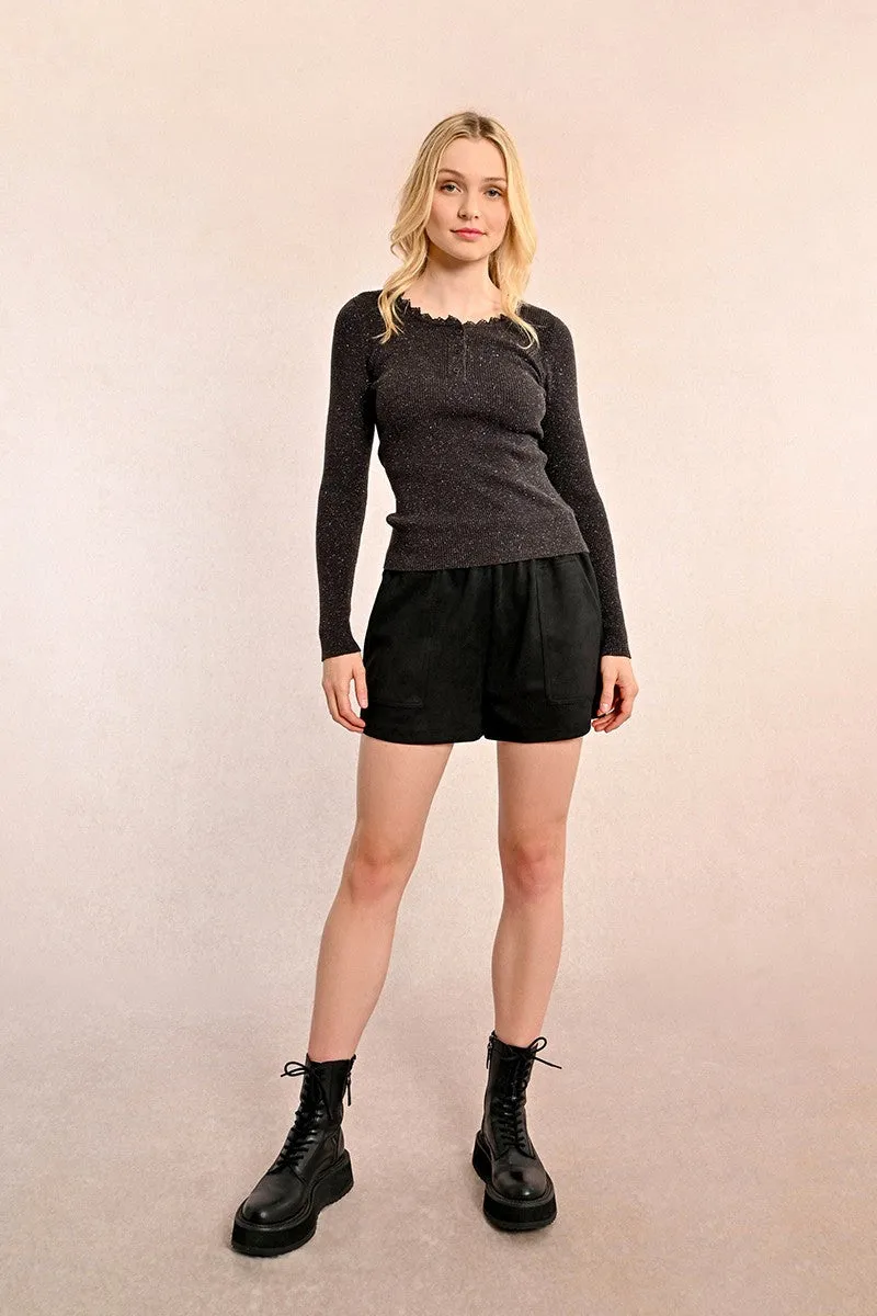 Molly Bracken Black Sparkle Fine Ribbed Top