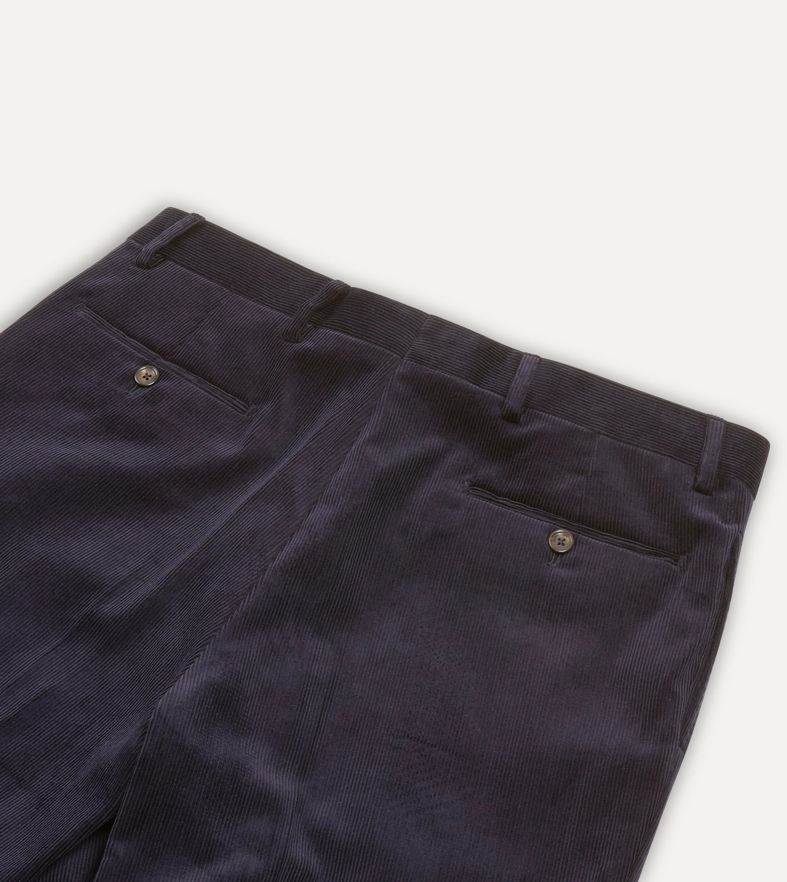 Navy Mid-Wale Corduroy Flat Front Trouser