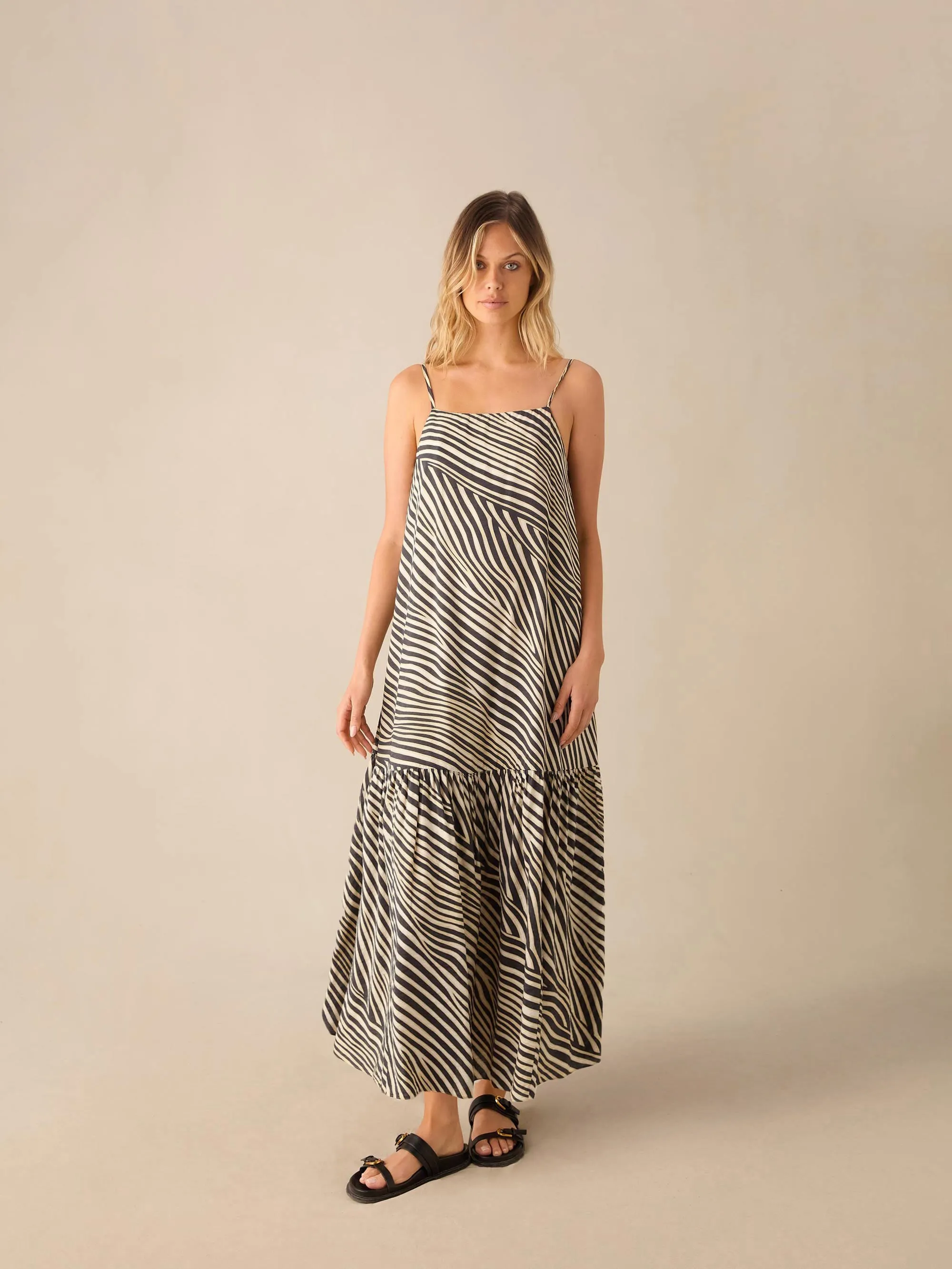 Neutral Animal Print Tiered Maxi Dress