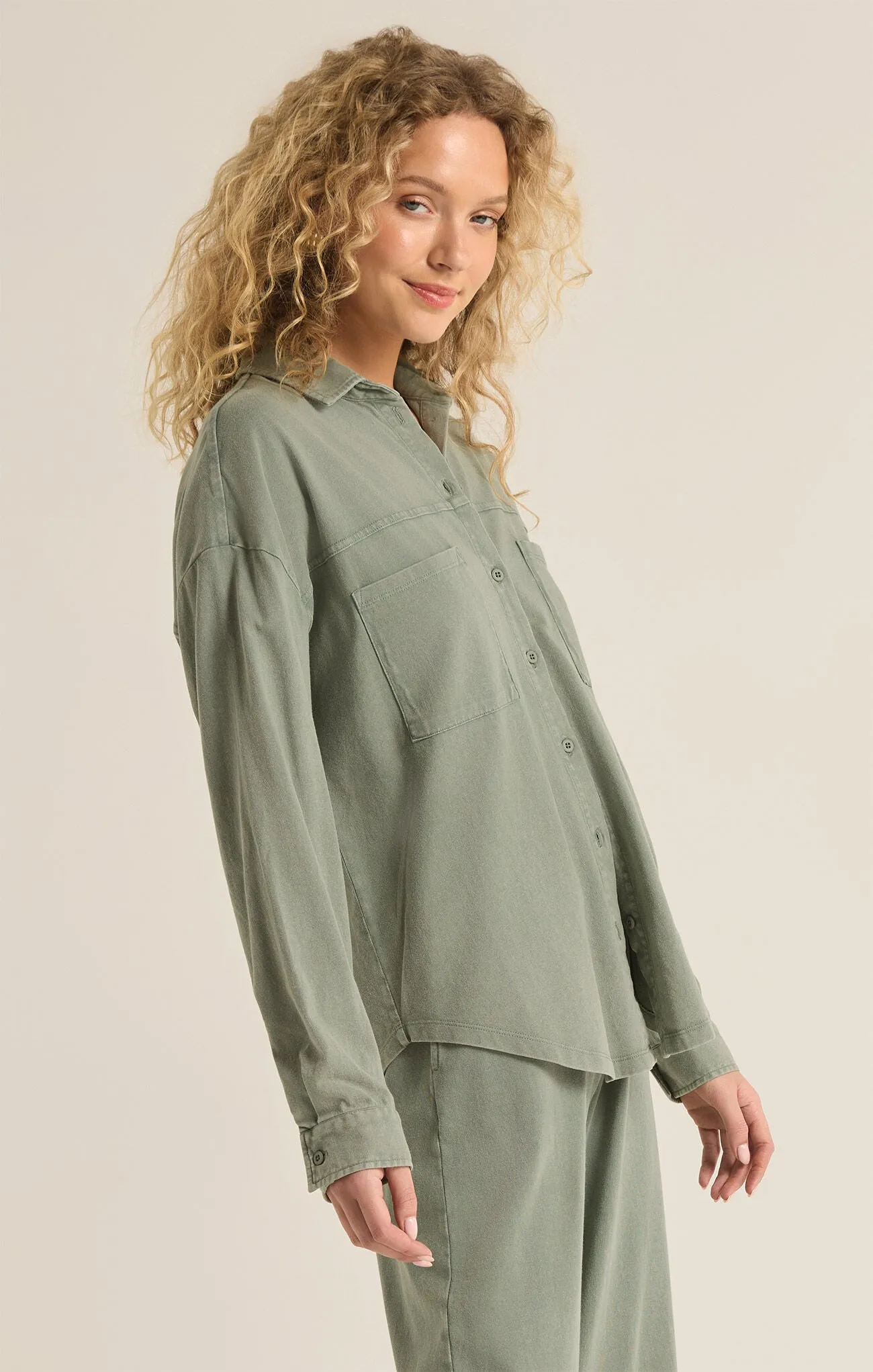 Niccola Button Up Top in Palm Green