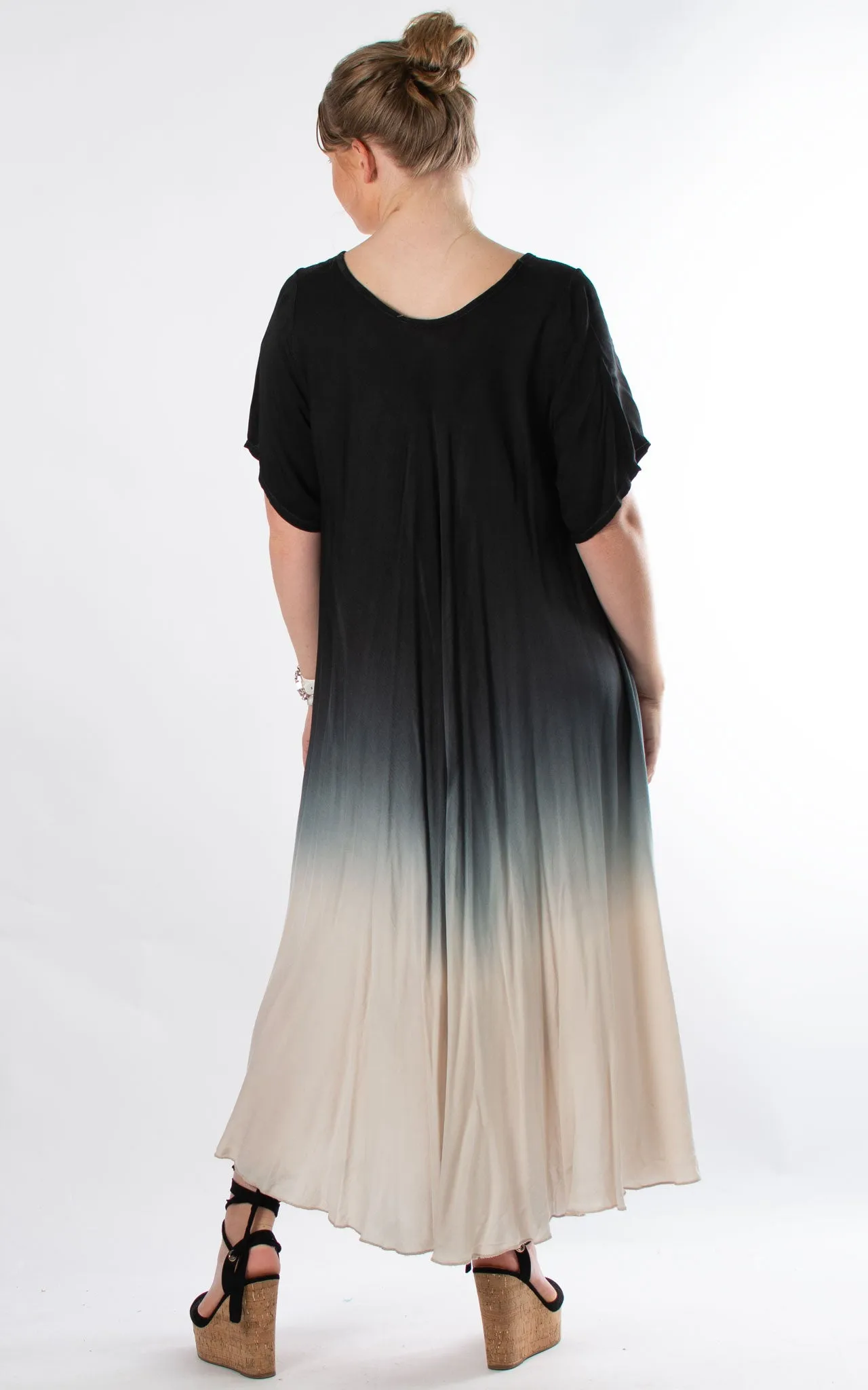 Ombre Dress | Short Sleeve | Black & Beige