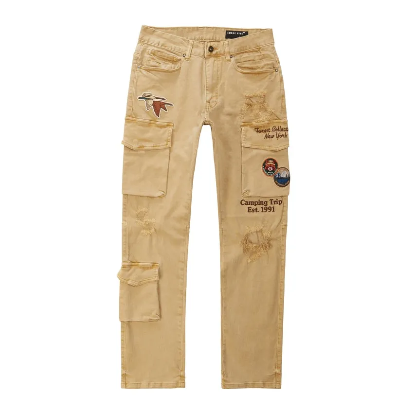 Outdoor Color Denim Cargo Pants - Khaki