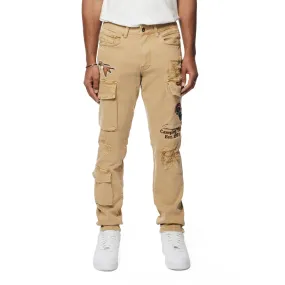 Outdoor Color Denim Cargo Pants - Khaki