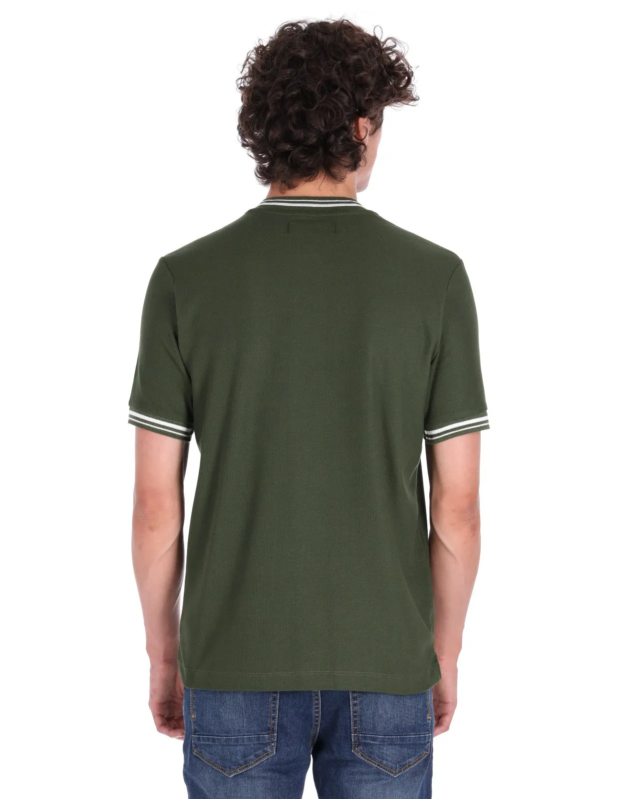 Playera Cuello Bomber Regular Fit Para Hombre - Verde Militar