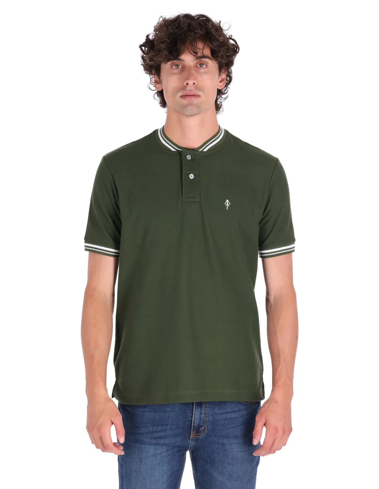 Playera Cuello Bomber Regular Fit Para Hombre - Verde Militar