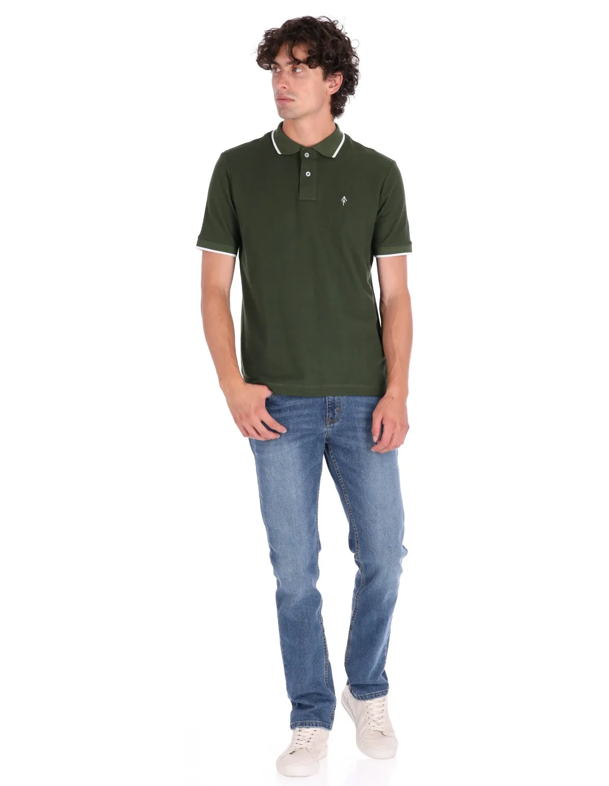 Playera Tipo Polo Regular Fit Para Hombre - Verde Militar