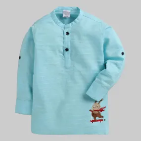 Polka Tots Embroidered Full Sleeves Kurta - Sky Blue