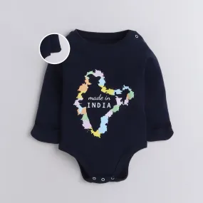 Polka Tots Full Sleeve Romper Onesie with Folded Mittens 100% Super Soft Cotton Made In India Navy Blue