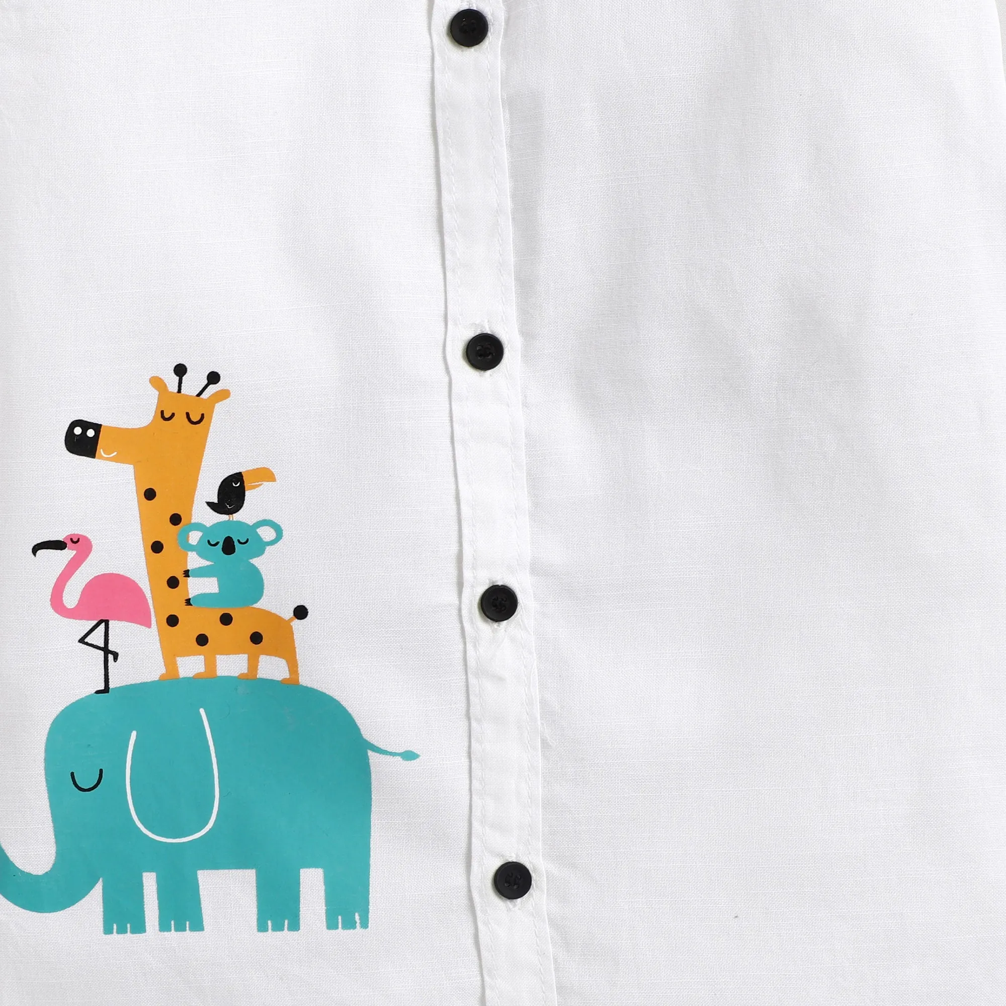 Polka Tots Full Sleeves Playing Animals Print Shirt - White