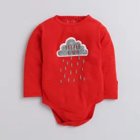 Polka Tots Full Sleeves Raining Cloud Printed Onesie - Red