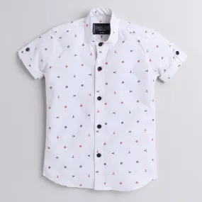 Polka Tots Half Sleeve Shirt Anchor Print - White