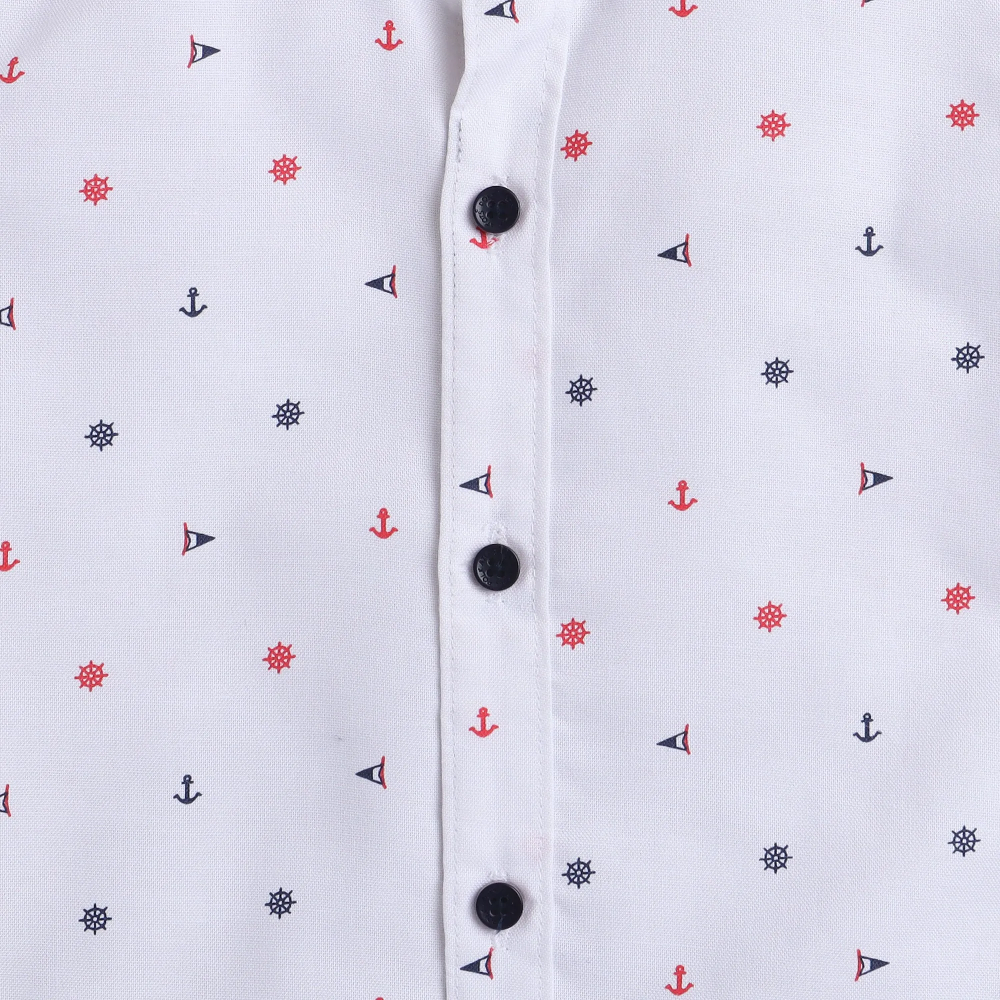 Polka Tots Half Sleeve Shirt Anchor Print - White