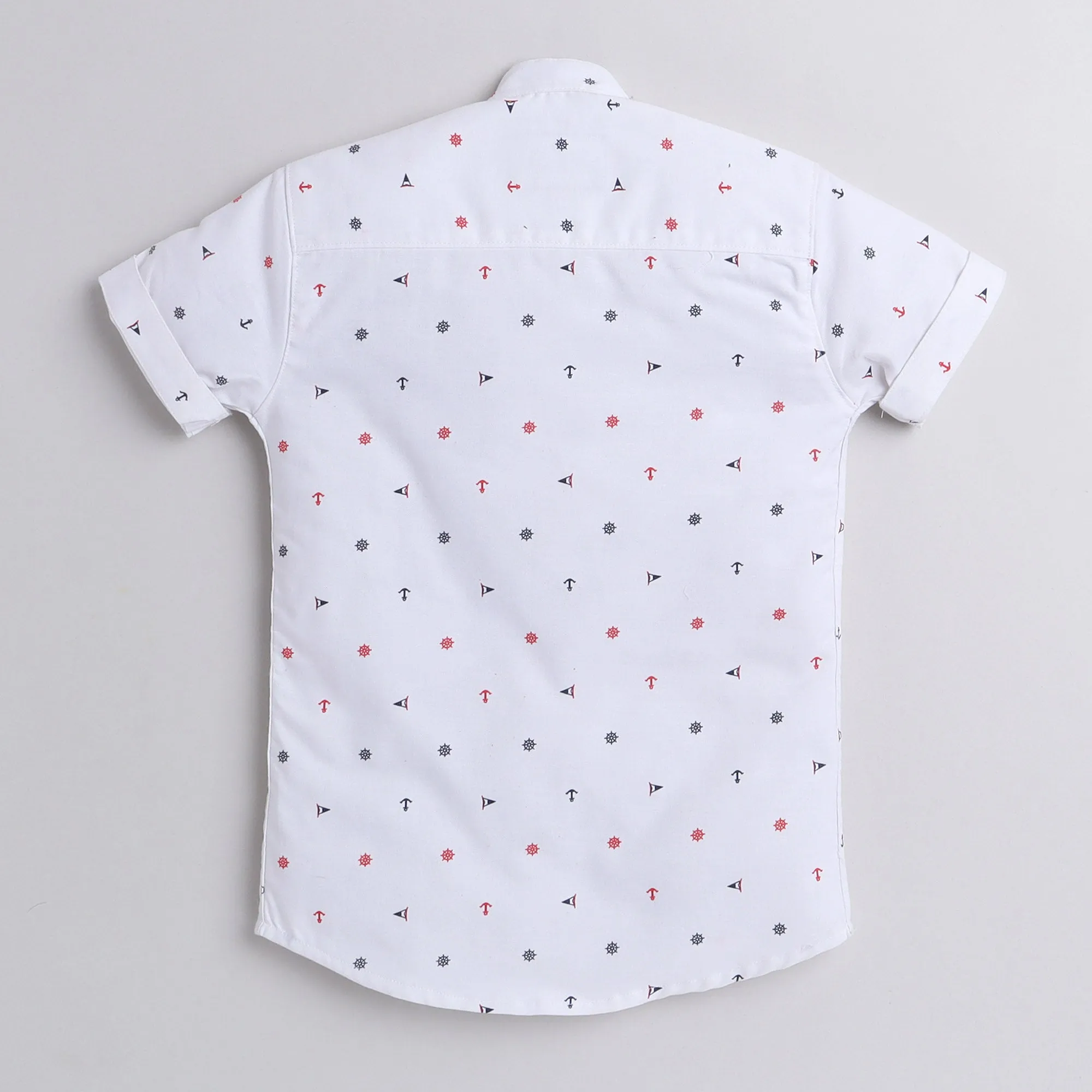 Polka Tots Half Sleeve Shirt Anchor Print - White