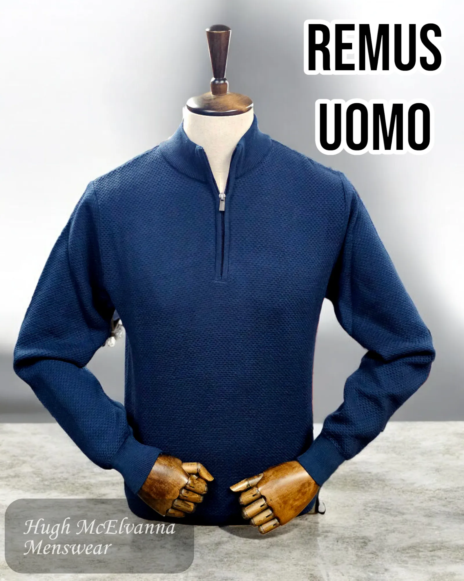 Remus Uomo Indigo Quarter Zip Pullover 58666/28