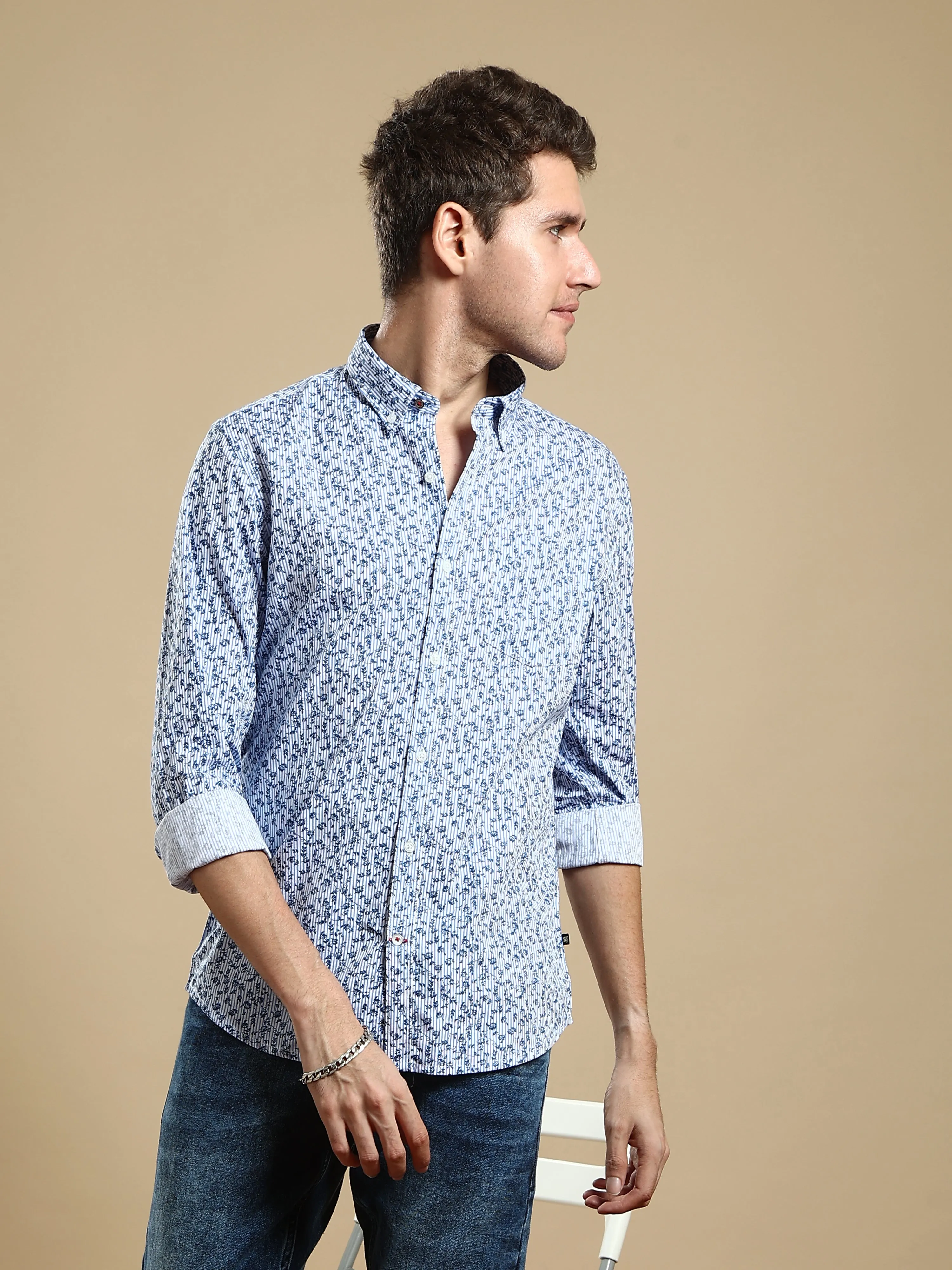 River Blue Aop Semi Casual Shirt