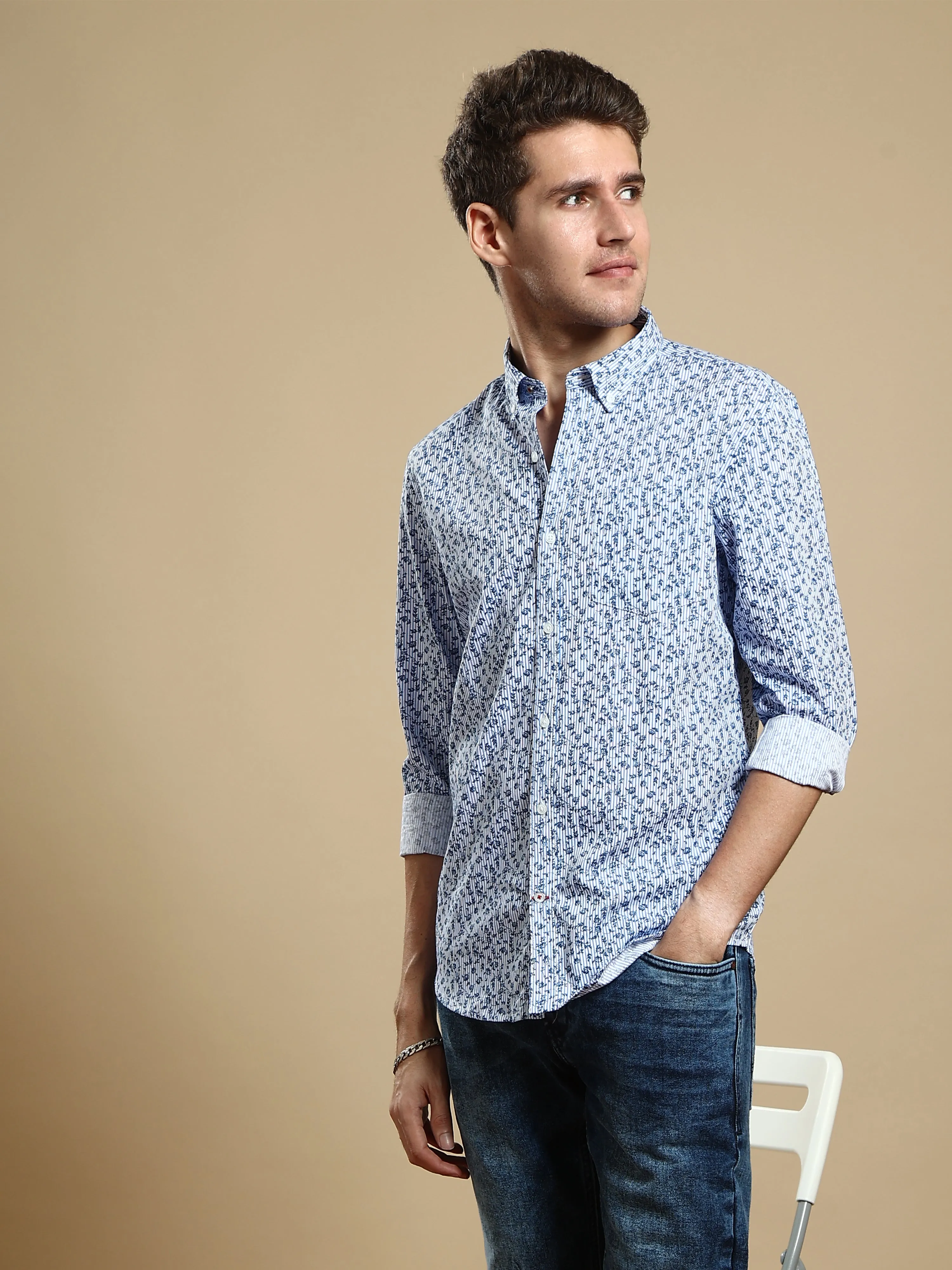 River Blue Aop Semi Casual Shirt