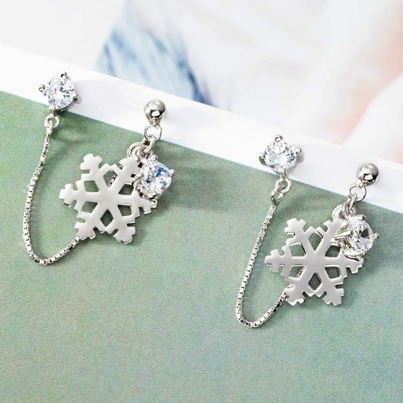 S925 sterling silver snowflake earrings require two ear holes, earrings, fashion, fashion Christmas ear, 9450