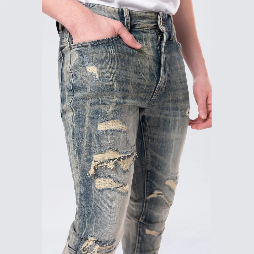 Slim Tapered Vintage Washed Jeans - Topaz Blue