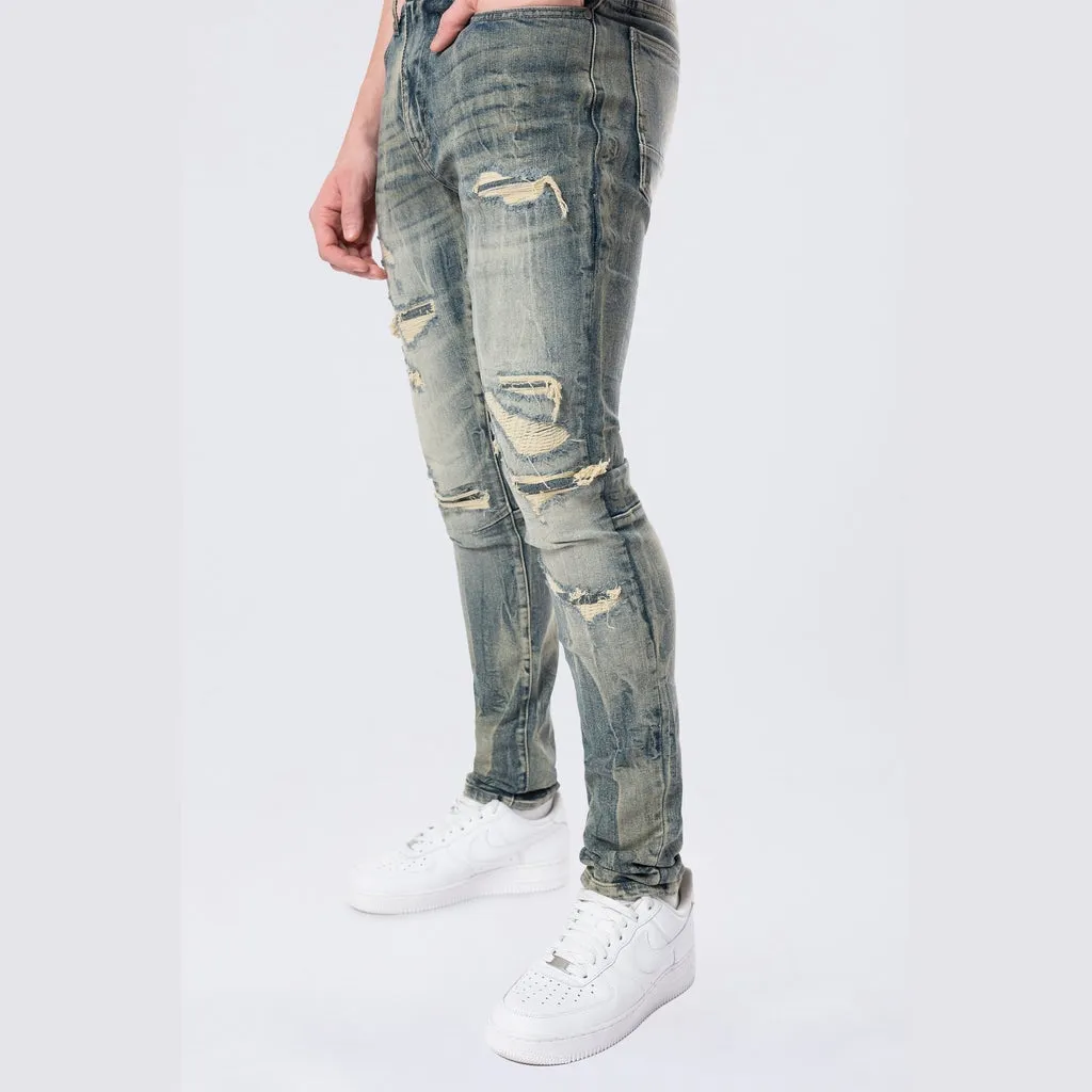 Slim Tapered Vintage Washed Jeans - Topaz Blue