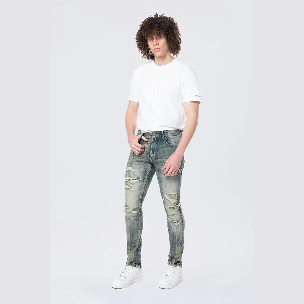 Slim Tapered Vintage Washed Jeans - Topaz Blue