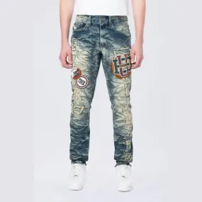 Slim Varsity Patch Jeans - Alley Blue