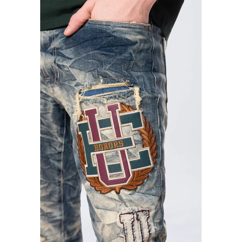 Slim Varsity Patch Jeans - Alley Blue