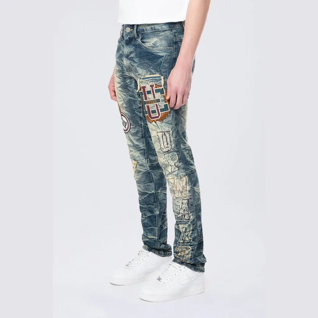 Slim Varsity Patch Jeans - Alley Blue