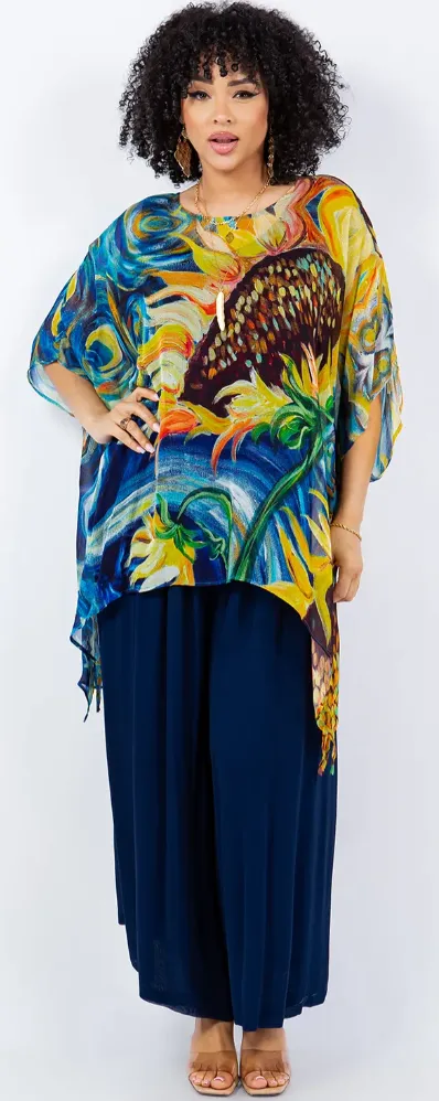 Sunheart SunFlowers Oversize Tunic Top Lagenlook Boho Hippie Chic SML-6X 