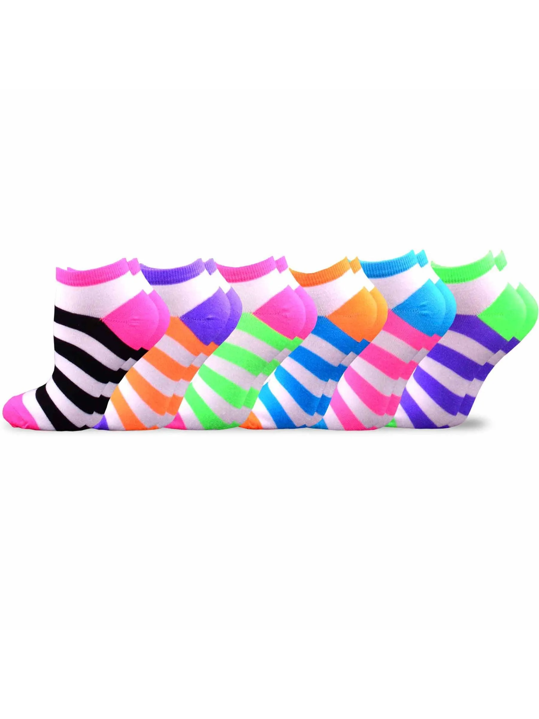 TeeHee Socks Women's Casual Acrylic No Show Rugby Stripe 6-Pack (10228)