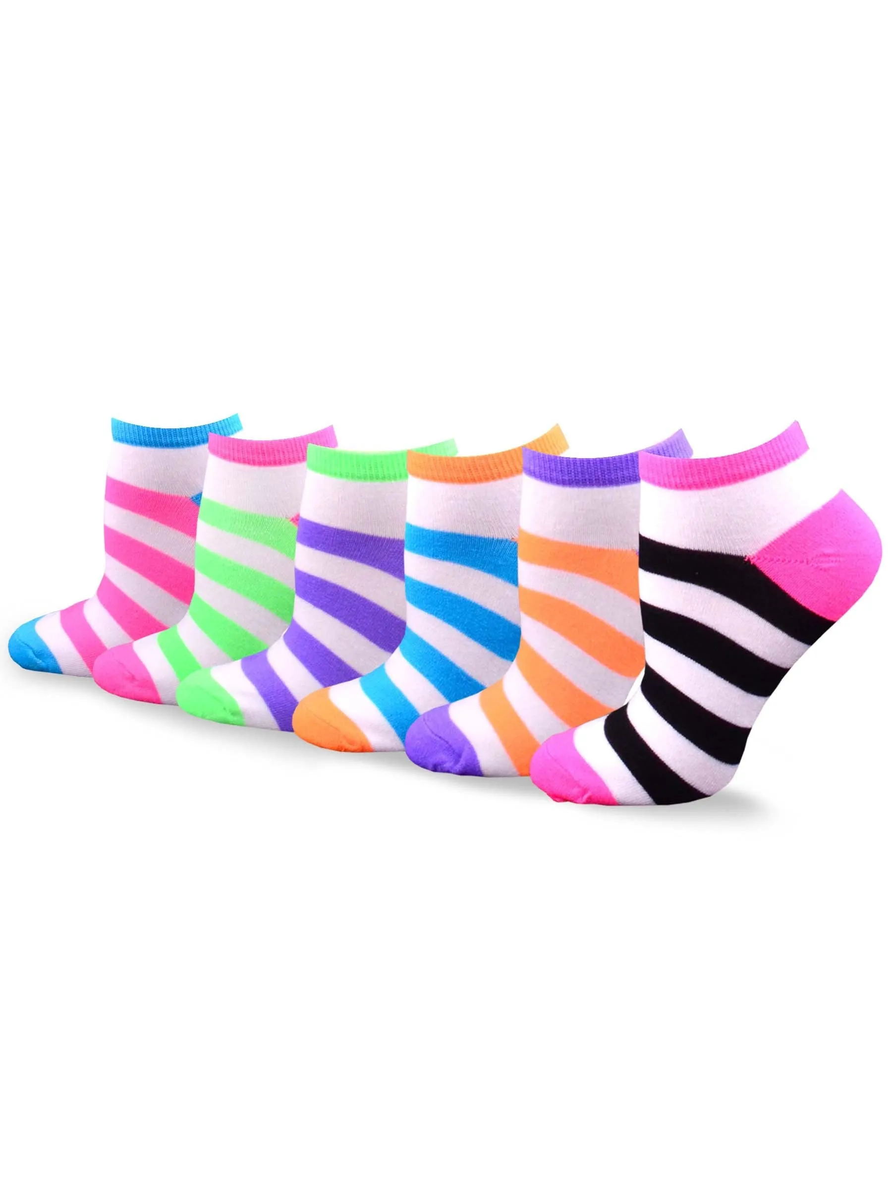 TeeHee Socks Women's Casual Acrylic No Show Rugby Stripe 6-Pack (10228)