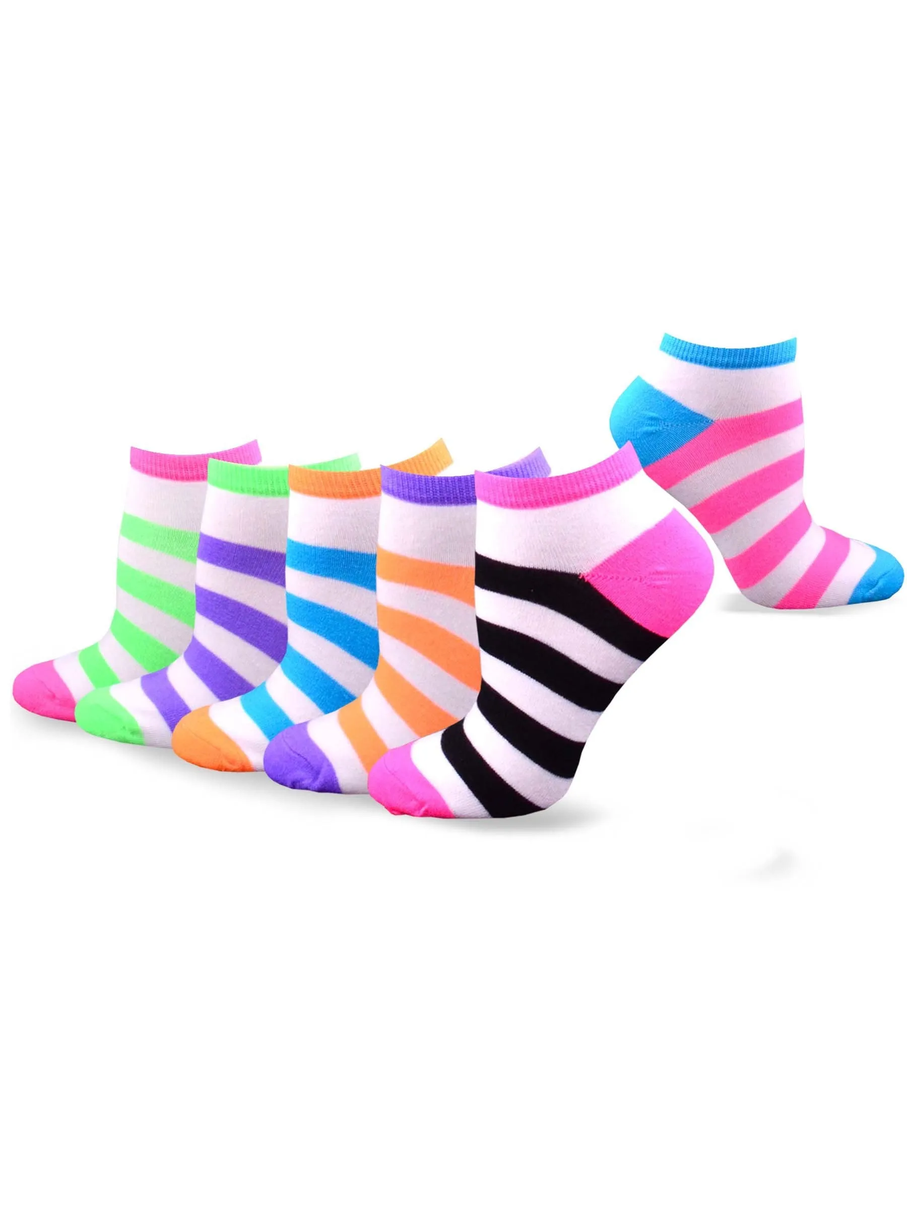 TeeHee Socks Women's Casual Acrylic No Show Rugby Stripe 6-Pack (10228)