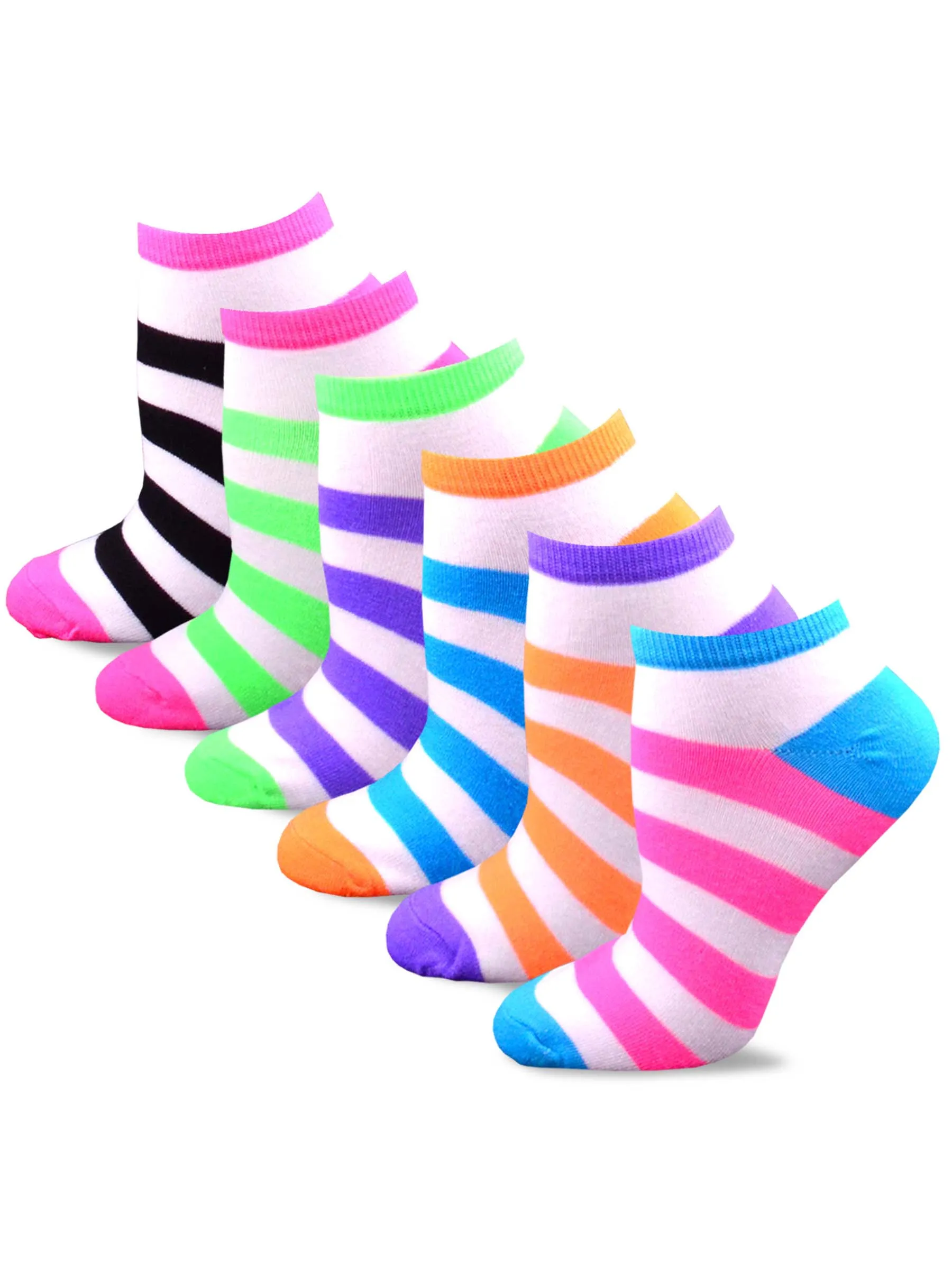 TeeHee Socks Women's Casual Acrylic No Show Rugby Stripe 6-Pack (10228)