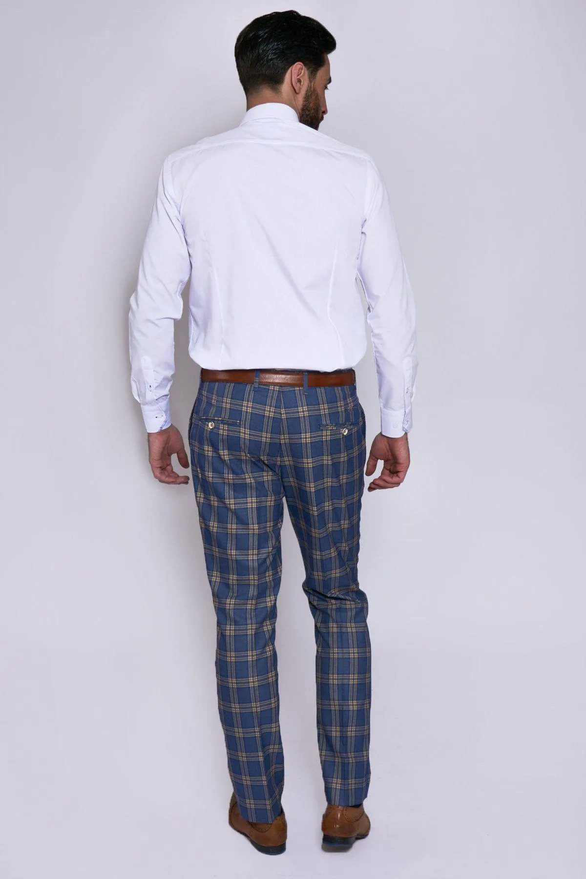 TONY - Blue Yellow Check Suit With Single Breasted Waistcoat