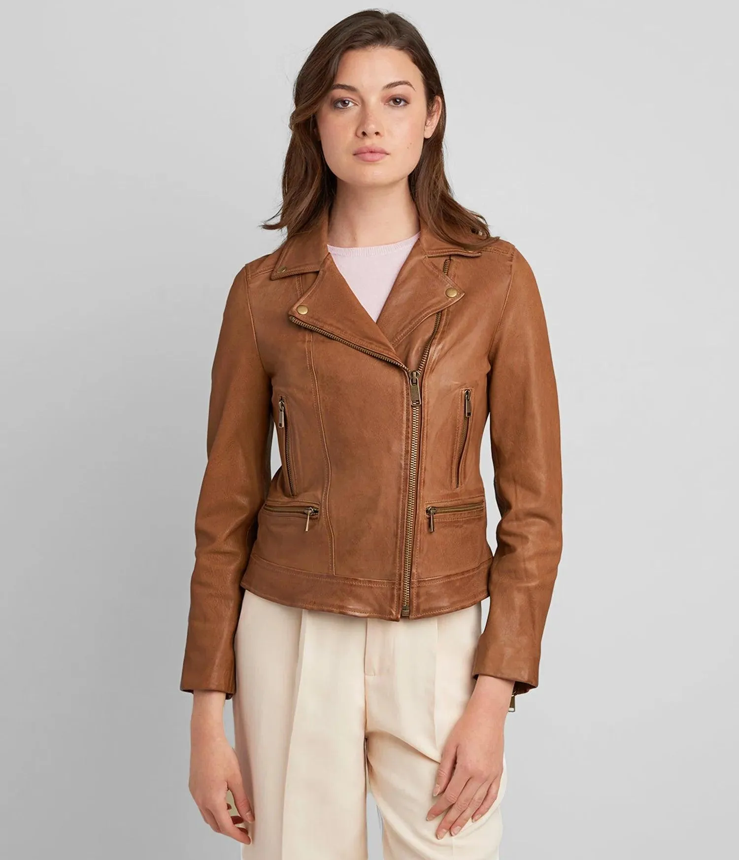 Tracy Asymmetric Moto Genuine Leather Jacket