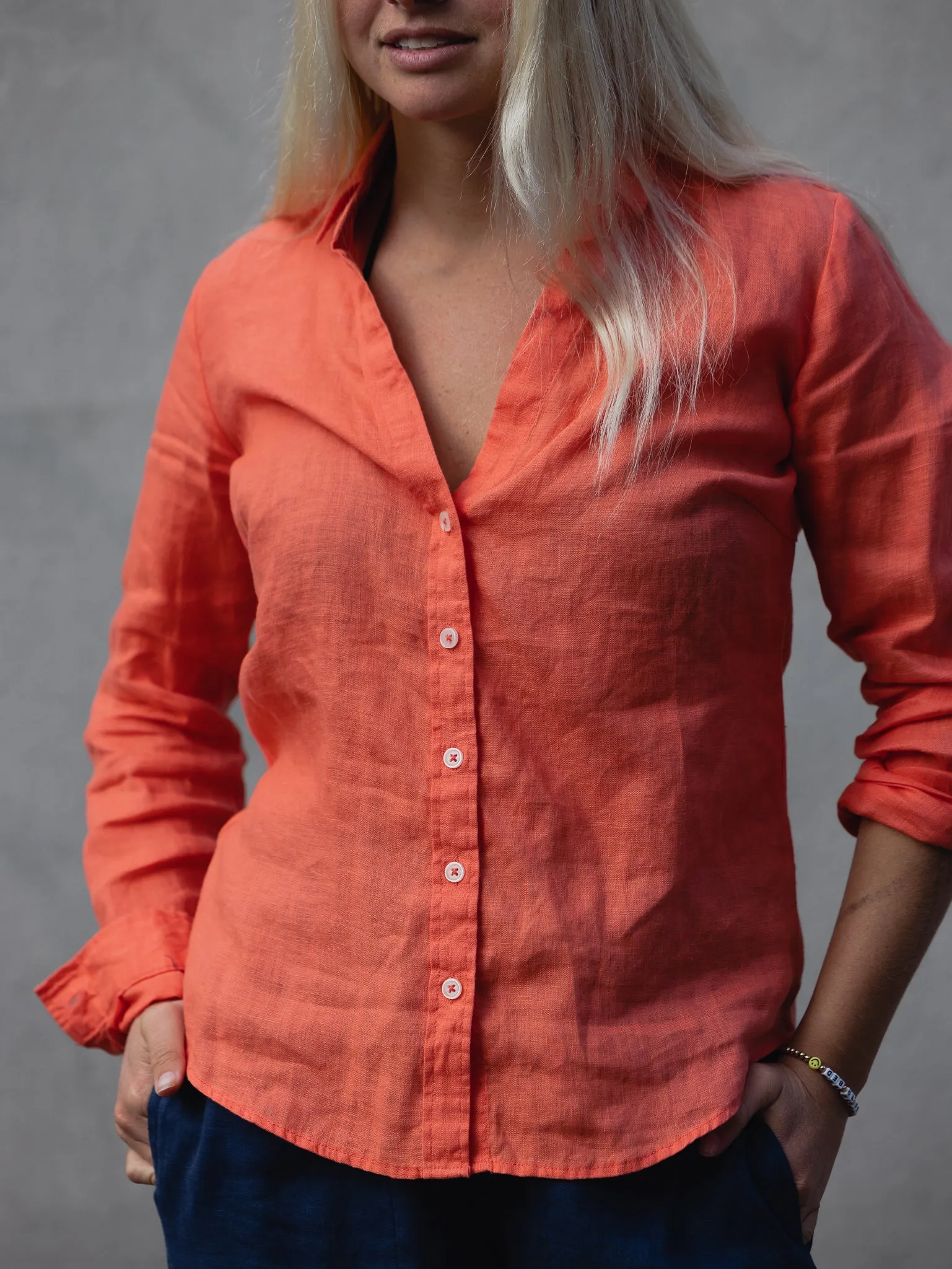 Twig Linen Shirt - Hot Coral