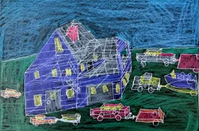 Untitled 2 (Blue House with Cars and Trailers), by Ryan McDonagh