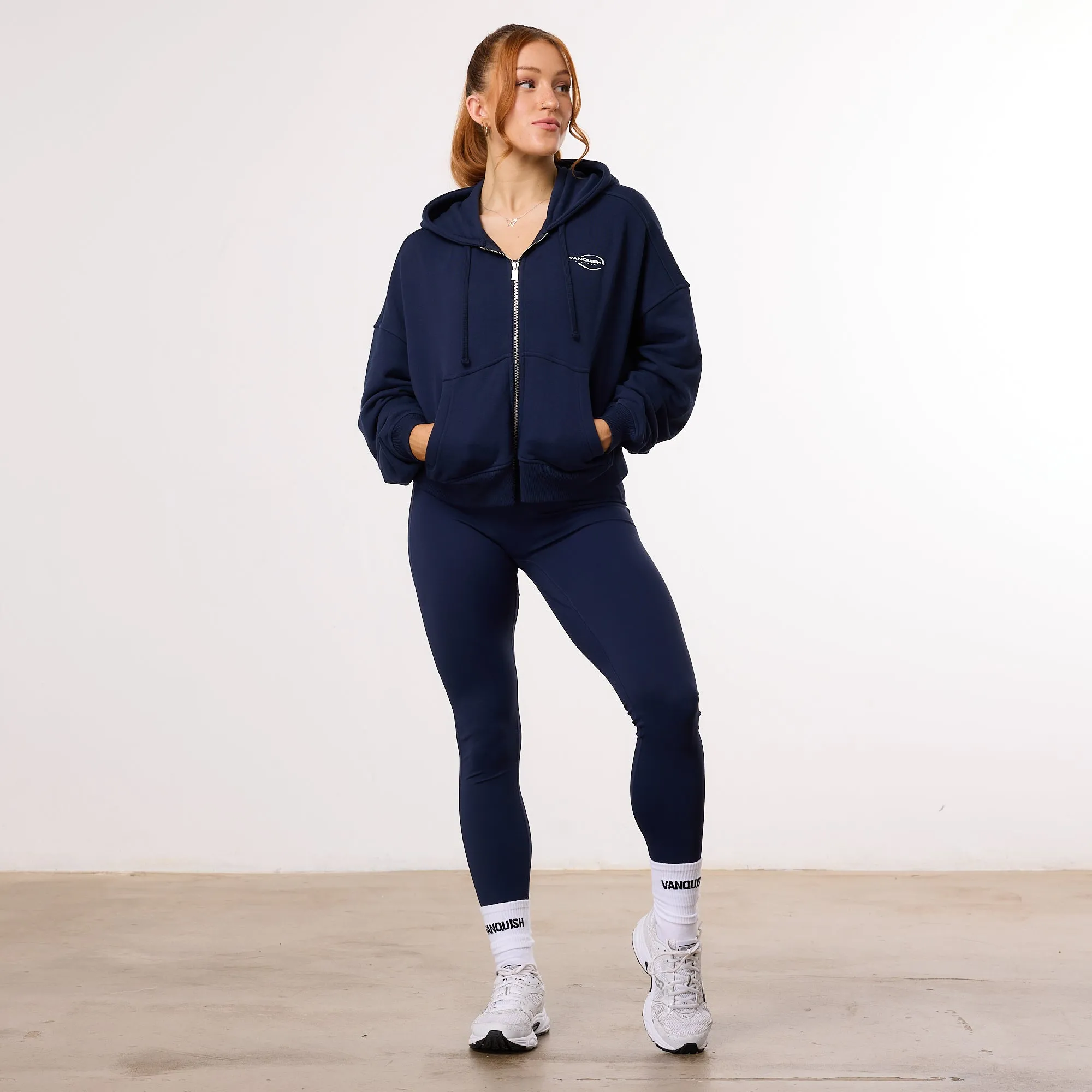 Vanquish Enhance Navy Blue Cropped Zip Through Hoodie