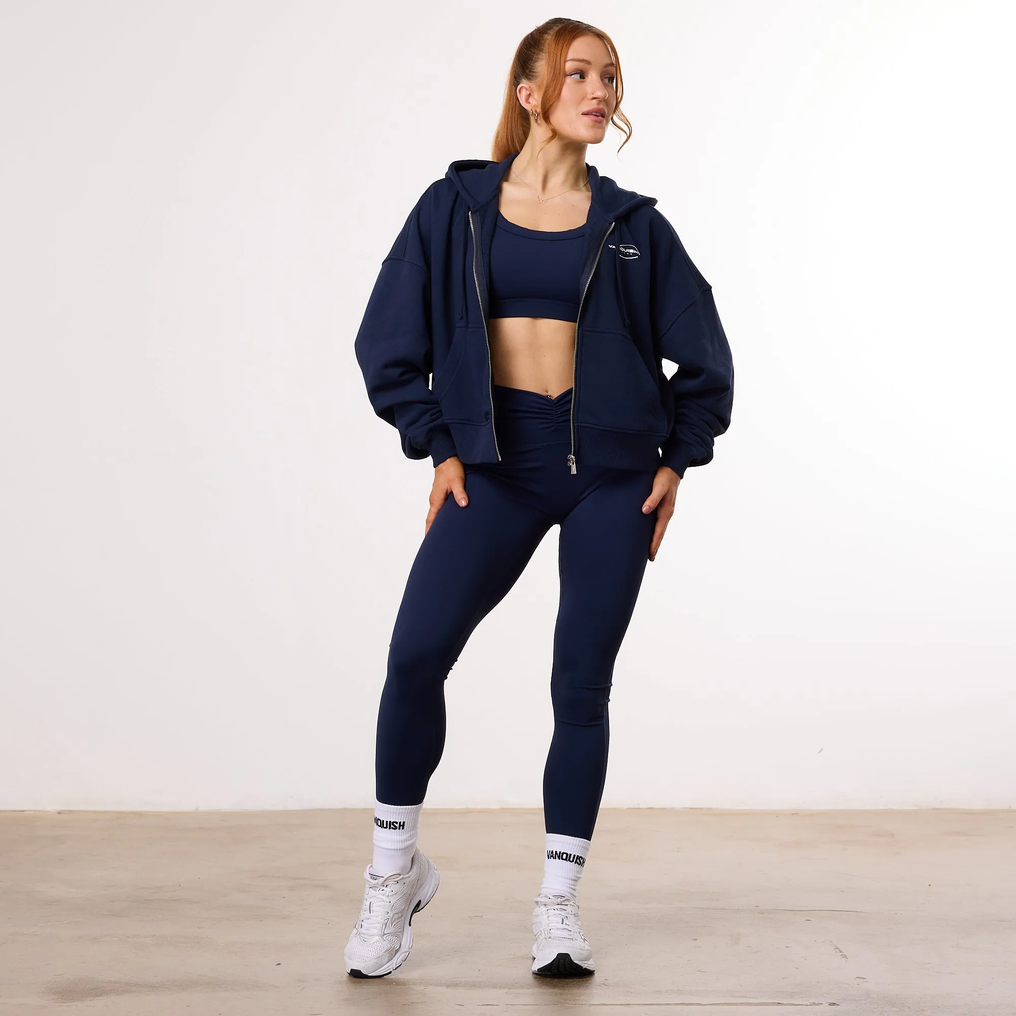 Vanquish Enhance Navy Blue Cropped Zip Through Hoodie