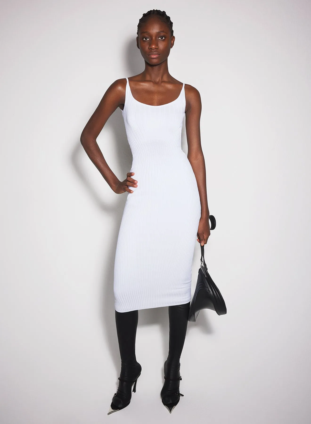 white sculpting knit dress